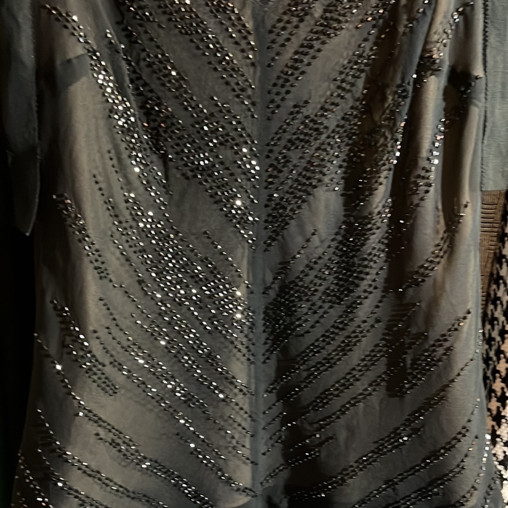 Express vintage Y2K double V black sheer lined & beaded cocktail tank top - Picture 3 of 6